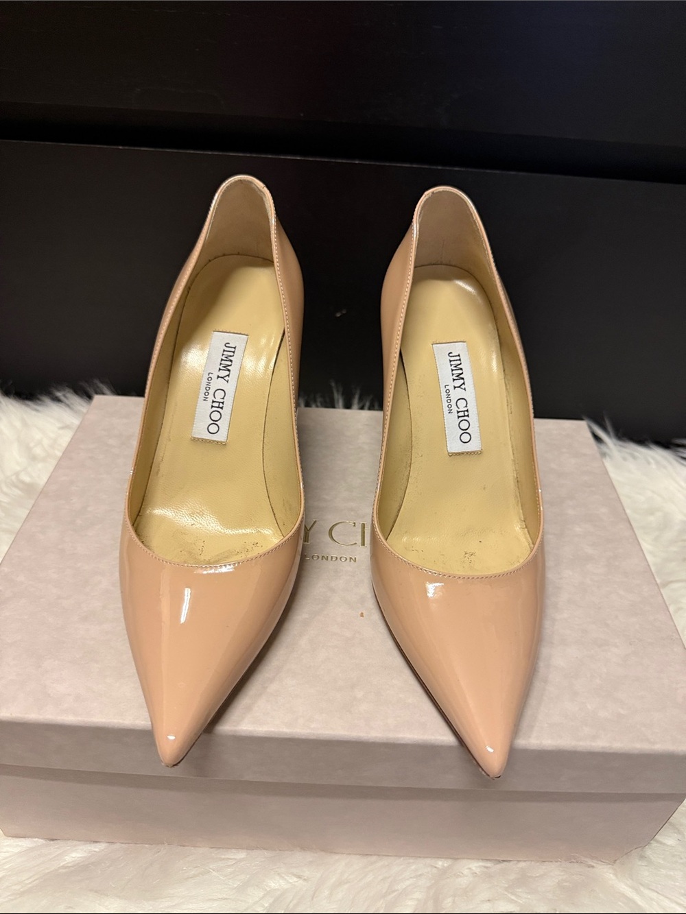 Jimmy Choo Blush Patent Leather Pointed Toe Pumps